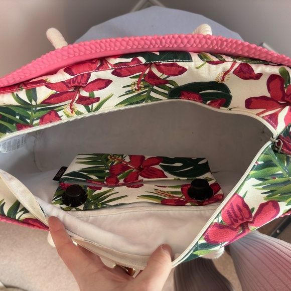 O bag beach pink and natural with floral insert - Picture 5 of 7